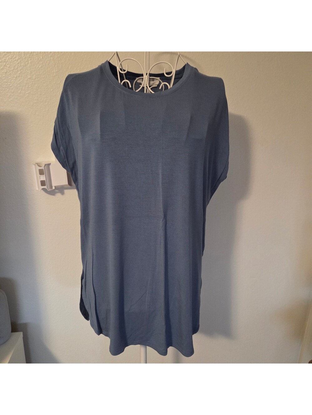 Double Zero Blue Rayon Spandex Short Sleeve Top Size S